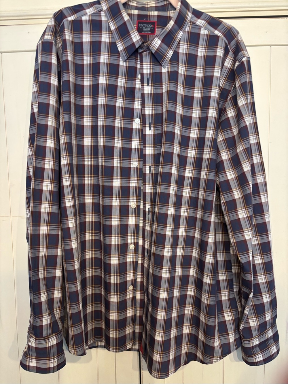UNTUCKit Men's Blue White Brown Plaid Button-Down Shirt